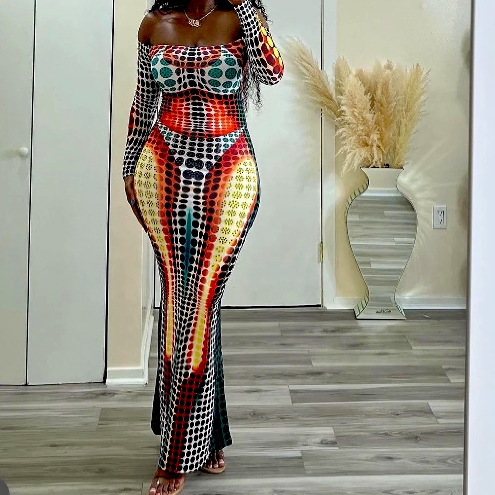Sexy Multi-Color off shoulder Dress